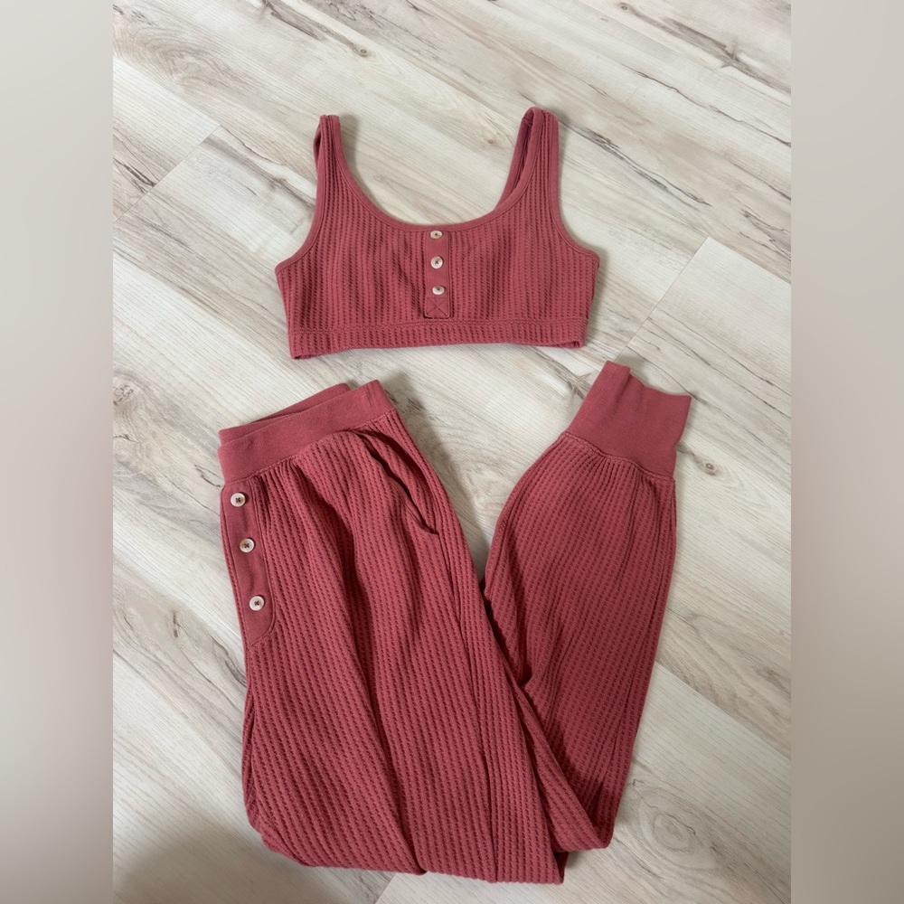 Old Navy Ribbed Button-Front Crop Top & Joggers Set - Rose